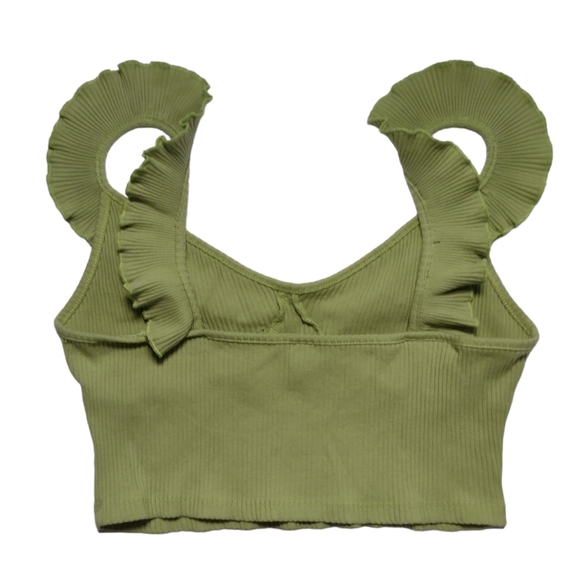 Shein Ruffle Trim Rib-Knit Crop Top - Picture 2 of 4